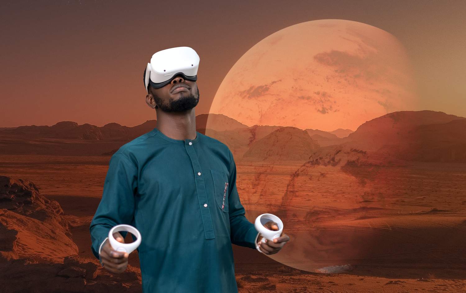 student in virtual reality on Mars