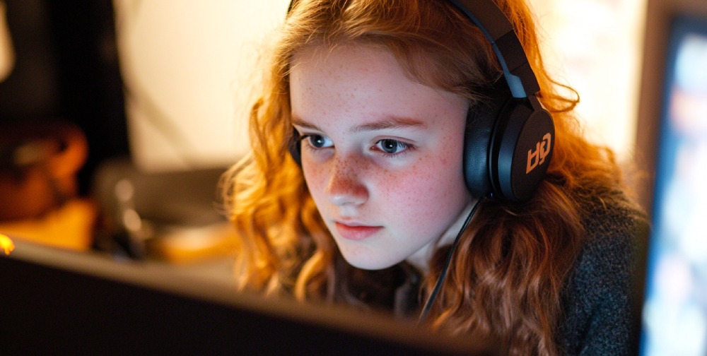 Girl gaming and learning